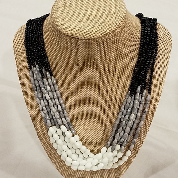 Long Multi-strand Necklace white Gray Black - Picture 8 of 8